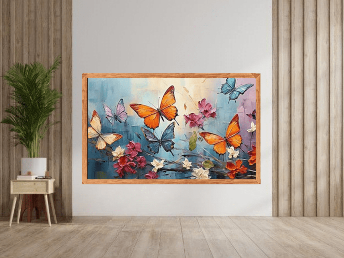 Fluttering Elegance – Colorful Butterfly Wall Art - Memories InsiteCOLOURFULL BUTTERFLY WALL FRAME-LIGHT BROWN / 20*20 INCH
